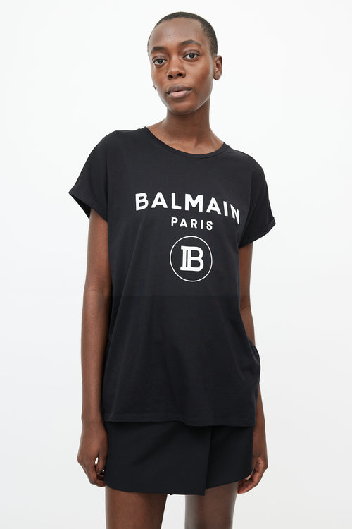 Balmain Black 
White Logo T-shirt