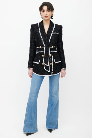 Balmain Black 
White Tweed Pyjama Belted Blazer