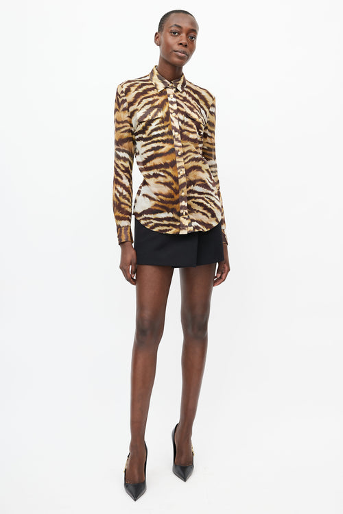 Balmain Black 
Brown Print Sheer Blouse