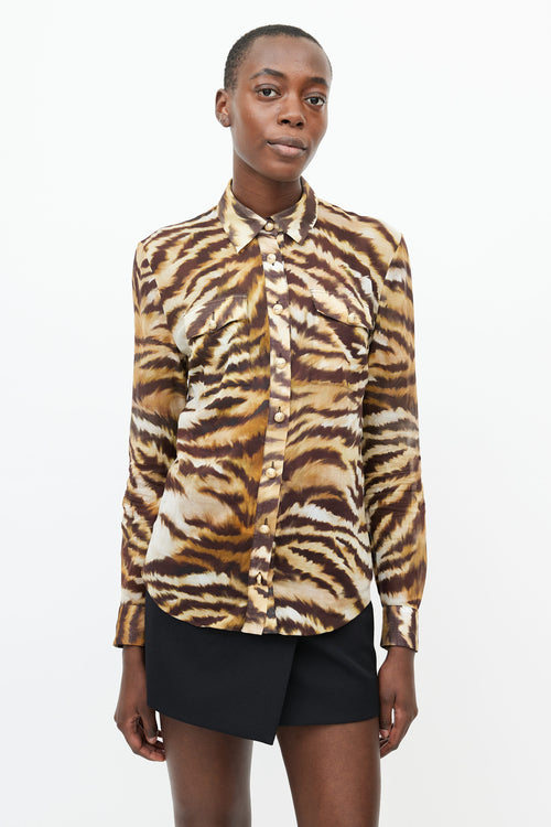 Balmain Black 
Brown Print Sheer Blouse