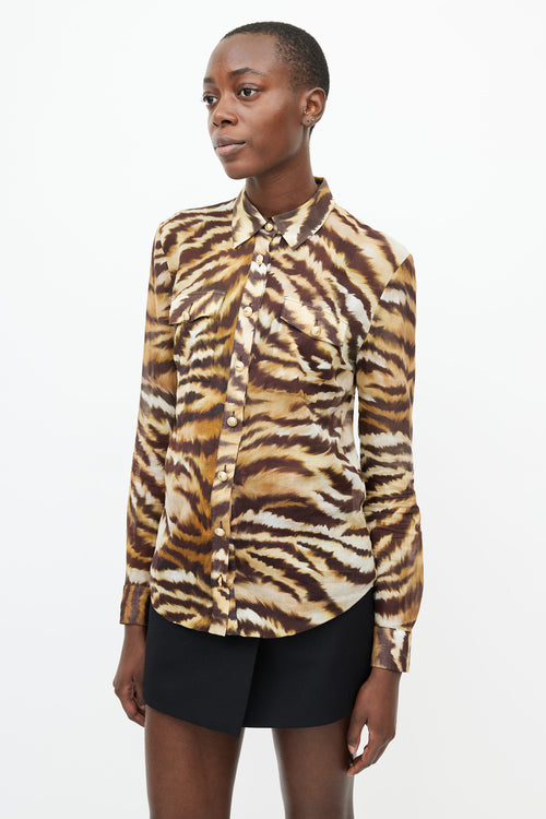 Balmain Black 
Brown Print Sheer Blouse