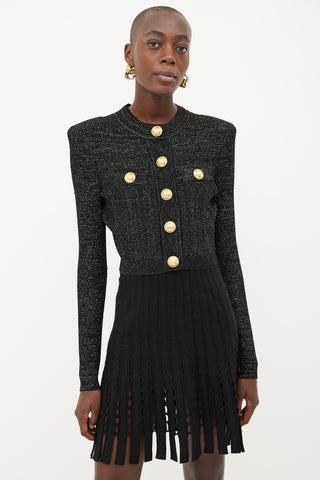 Balmain Black 
Gold Shimmer Knit  Cardigan