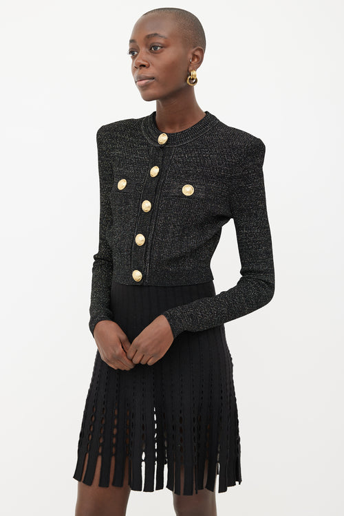 Balmain Black 
Gold Shimmer Knit  Cardigan