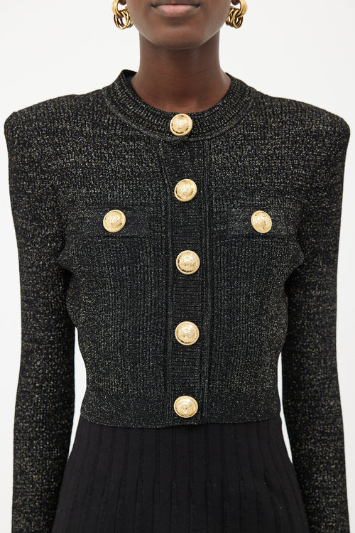 Balmain Black 
Gold Shimmer Knit  Cardigan