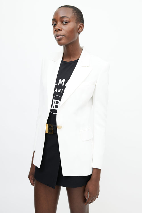 Balmain White Satin Trim Blazer