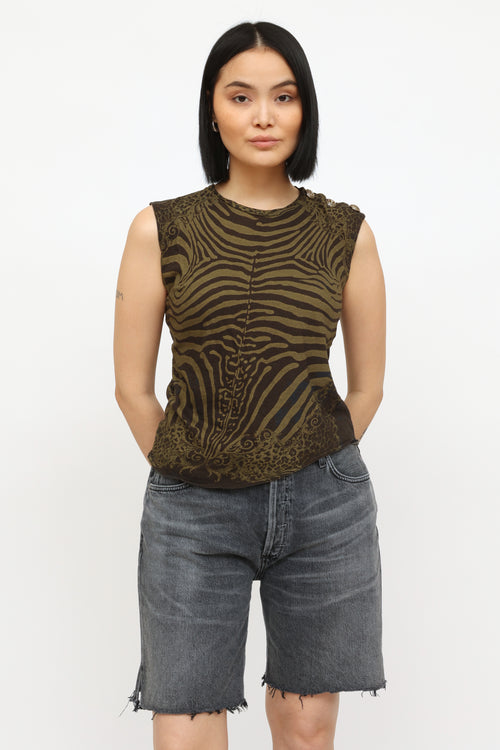 Balmain Green 
Black Patterned Top