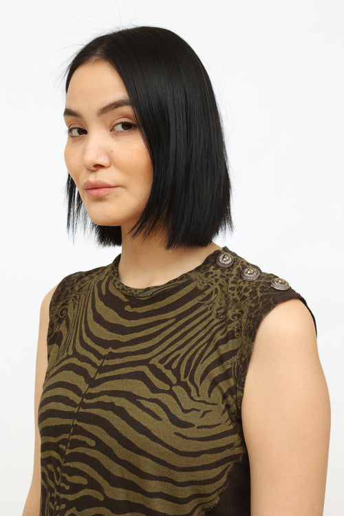 Balmain Green 
Black Patterned Top