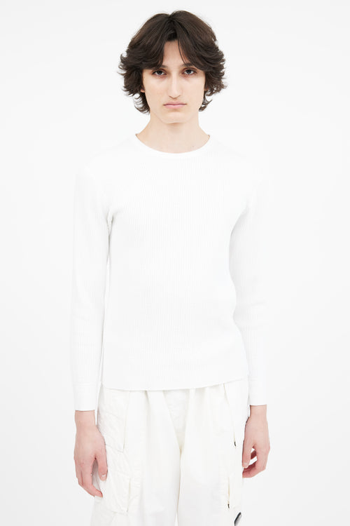 Beams White Waffle Long Sleeve Top