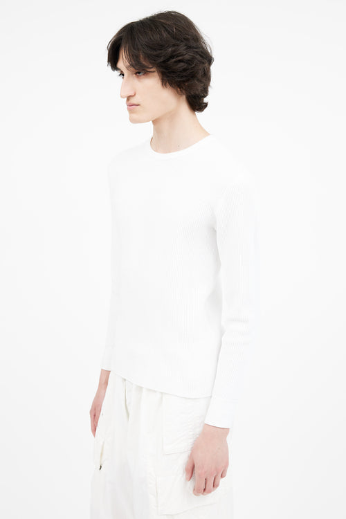 Beams White Waffle Long Sleeve Top