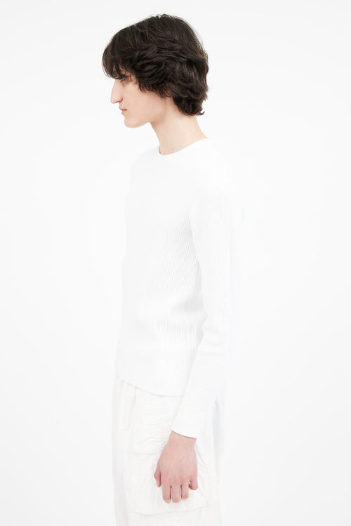 Beams White Waffle Long Sleeve Top