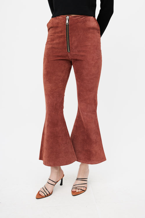 Beaufille Rust Suede Flare Zip Pant