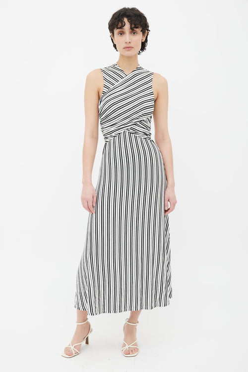 Beaufille White 
Black Striped Sleeveless Ribbed Midi Dress