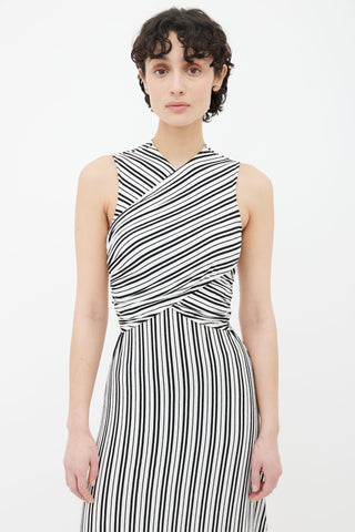 Beaufille White 
Black Striped Sleeveless Ribbed Midi Dress