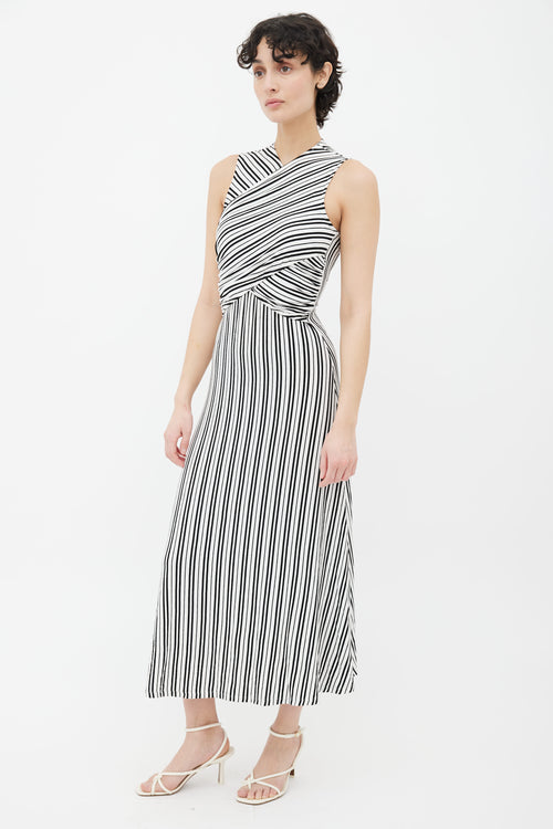 Beaufille White 
Black Striped Sleeveless Ribbed Midi Dress