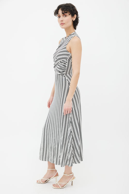 Beaufille White 
Black Striped Sleeveless Ribbed Midi Dress