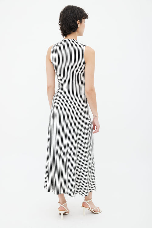 Beaufille White 
Black Striped Sleeveless Ribbed Midi Dress