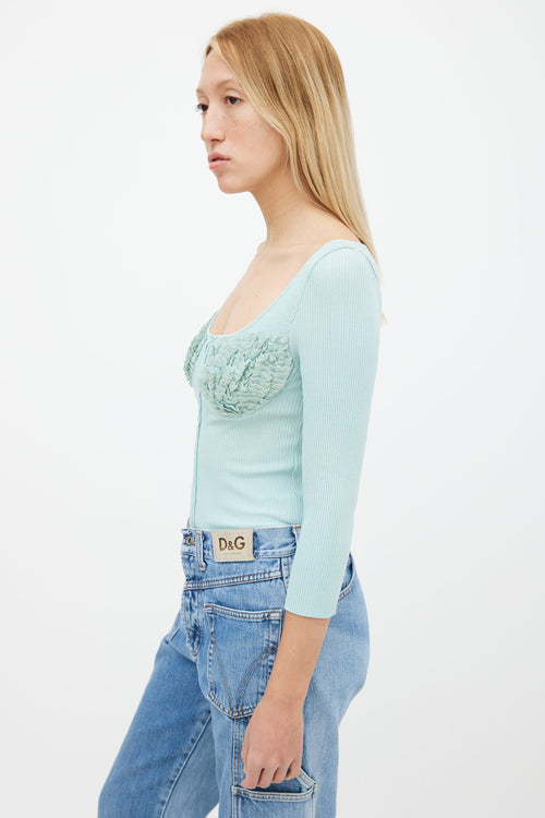 Blumarine Blue Ribbed Knit Full-Zip Top