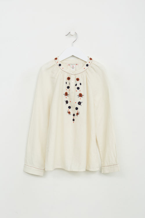 Bonpoint Kids Cream Floral Embroiderd  Blouse