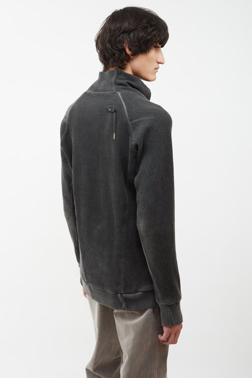 Boris Bidjan Saberi Washed Grey Asymmetrical Turtleneck Ribbed Sweater