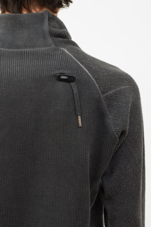 Boris Bidjan Saberi Washed Grey Asymmetrical Turtleneck Ribbed Sweater