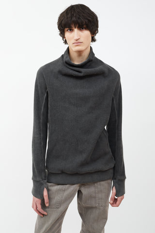 Boris Bidjan Saberi Washed Grey Asymmetrical Turtleneck Ribbed Sweater