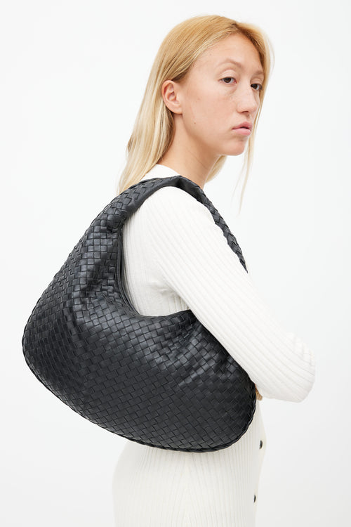 Bottega Veneta Black Intrecciato Woven Shoulder Bag