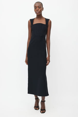 Bottega Veneta Black Square Neck Fitted Dress