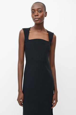 Bottega Veneta Black Square Neck Fitted Dress