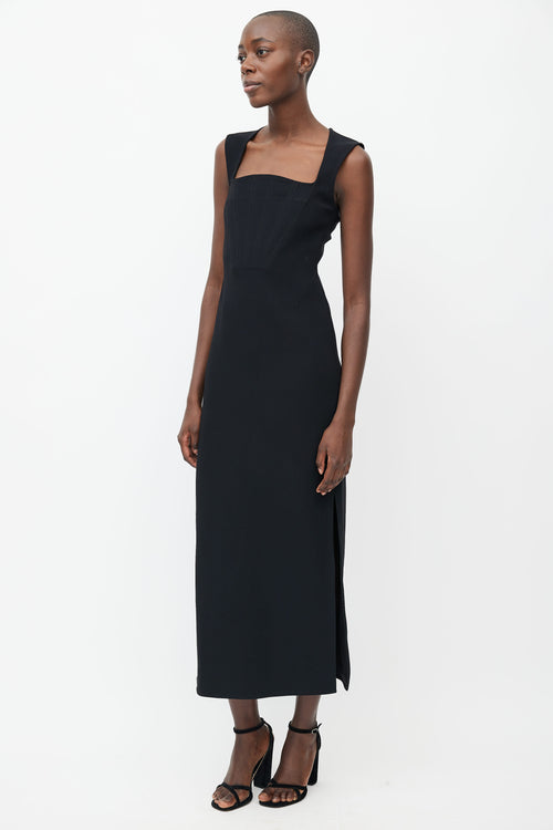 Bottega Veneta Black Square Neck Fitted Dress