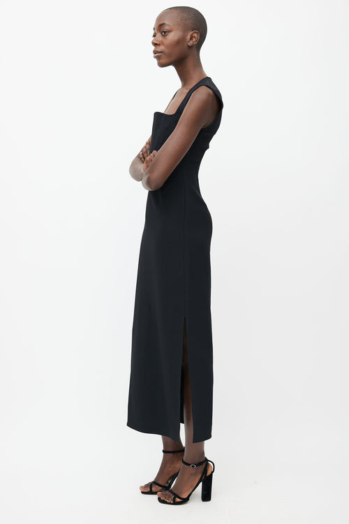 Bottega Veneta Black Square Neck Fitted Dress