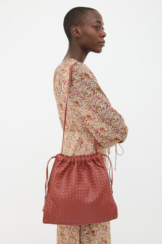 Bottega Veneta Brick Red Intrecciato Leather Drawstring Bag