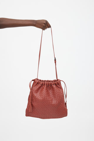 Bottega Veneta Brick Red Intrecciato Leather Drawstring Bag