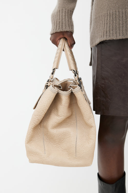 Bottega Veneta Beige Intrecciato Woven Trim Roma Tote Bag