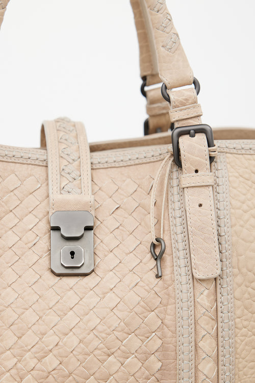 Bottega Veneta Beige Intrecciato Woven Trim Roma Tote Bag