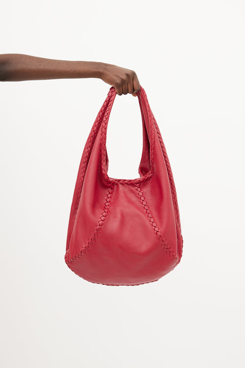 Bottega Veneta Red Cervo Leather Baseball Tote Bag