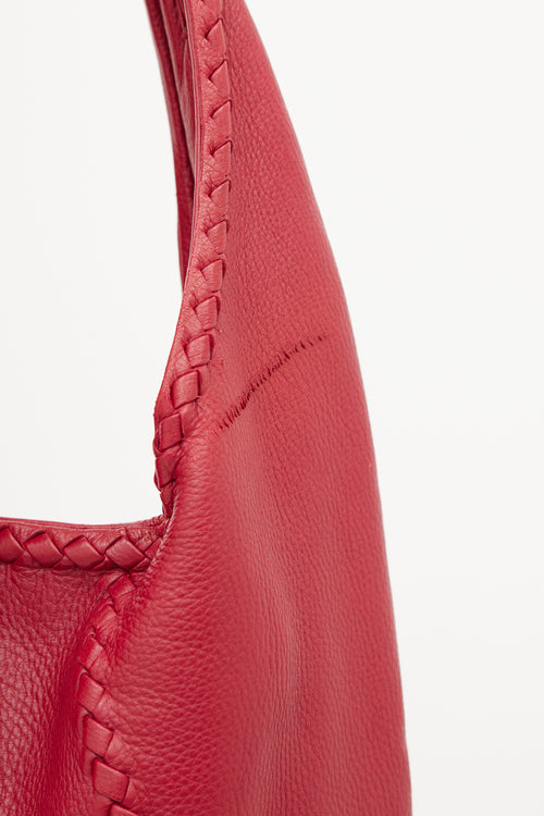 Bottega Veneta Red Cervo Leather Baseball Tote Bag