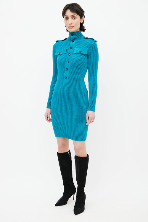 Bottega Veneta Teal Ribbed Sweater Dress