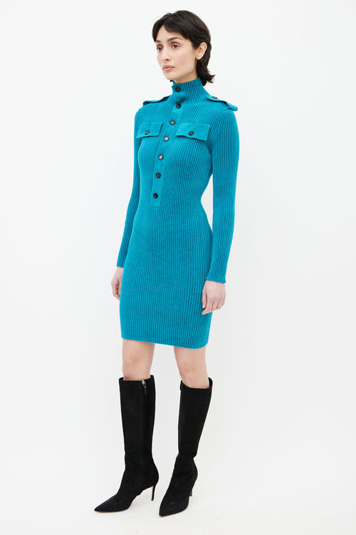 Bottega Veneta Teal Ribbed Sweater Dress