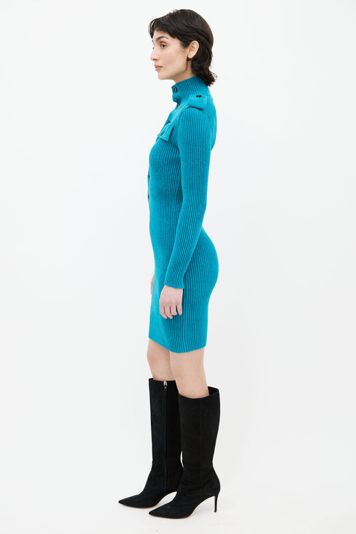 Bottega Veneta Teal Ribbed Sweater Dress