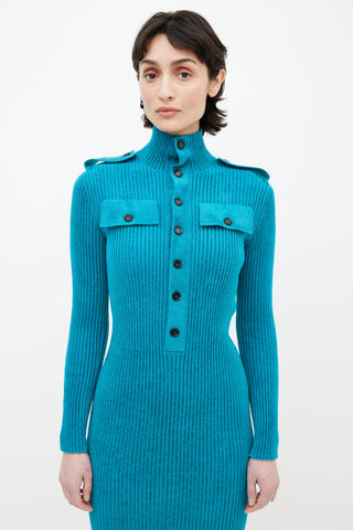 Bottega Veneta Teal Ribbed Sweater Dress