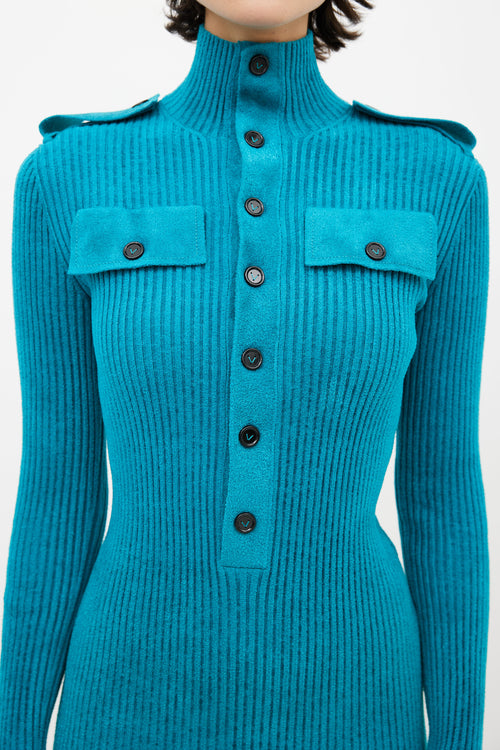 Bottega Veneta Teal Ribbed Sweater Dress