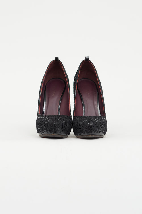 Bottega Veneta Black Patent Woven Wedge Pump