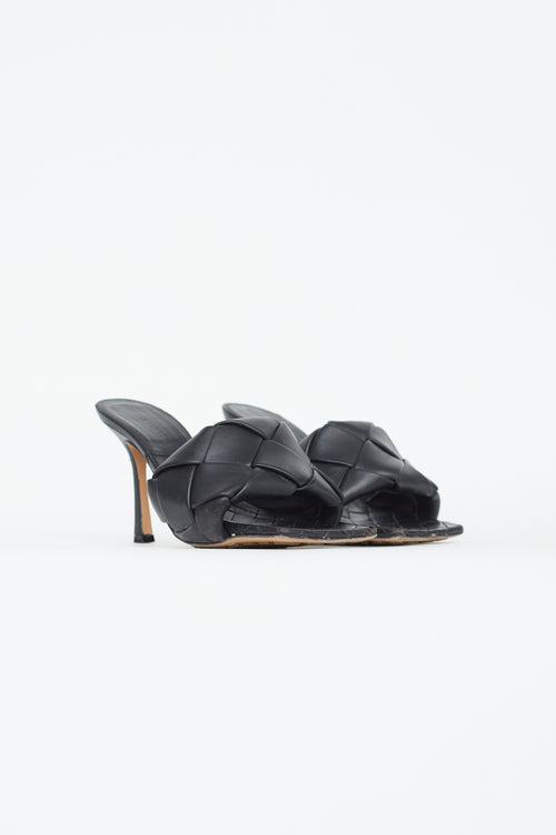 Bottega Veneta Black Woven Leather Lido Mule