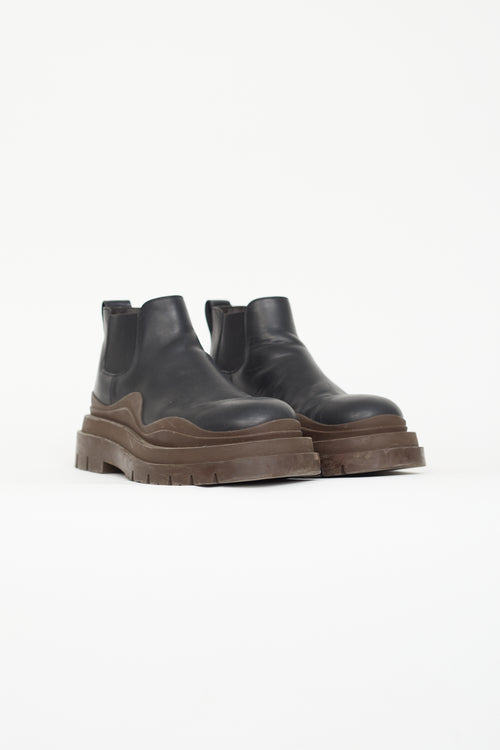 Bottega Veneta Black 
Brown Tire Chelsea Boot