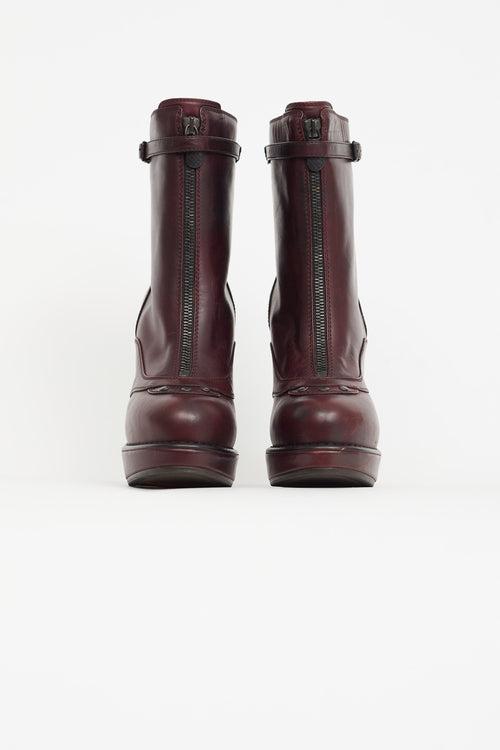 Bottega Veneta Burgundy Leather Front Zip Ankle Boot