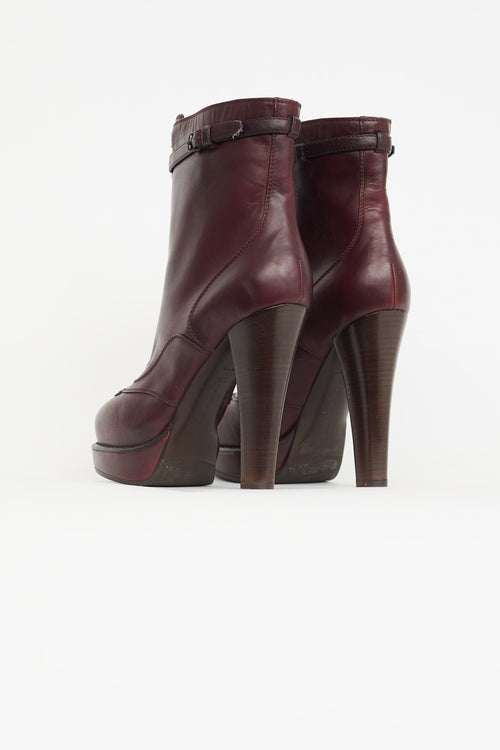 Bottega Veneta Burgundy Leather Front Zip Ankle Boot