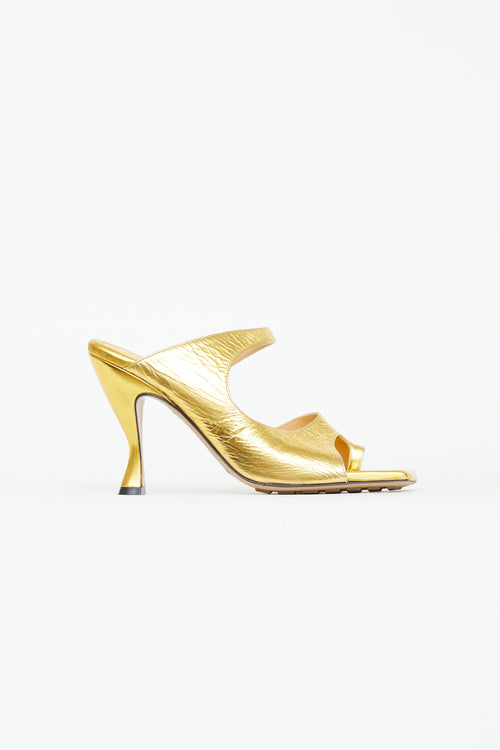 Bottega Veneta Gold Lamé Vitello Square Toe Mule