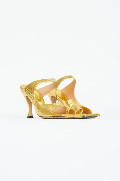 Bottega Veneta Gold Lamé Vitello Square Toe Mule