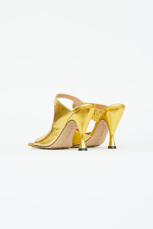 Bottega Veneta Gold Lamé Vitello Square Toe Mule