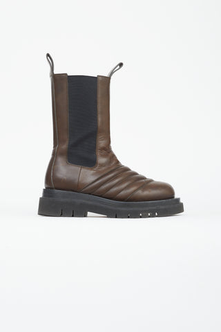 Bottega Veneta Brown Chevron Quilted Chelsea Boot